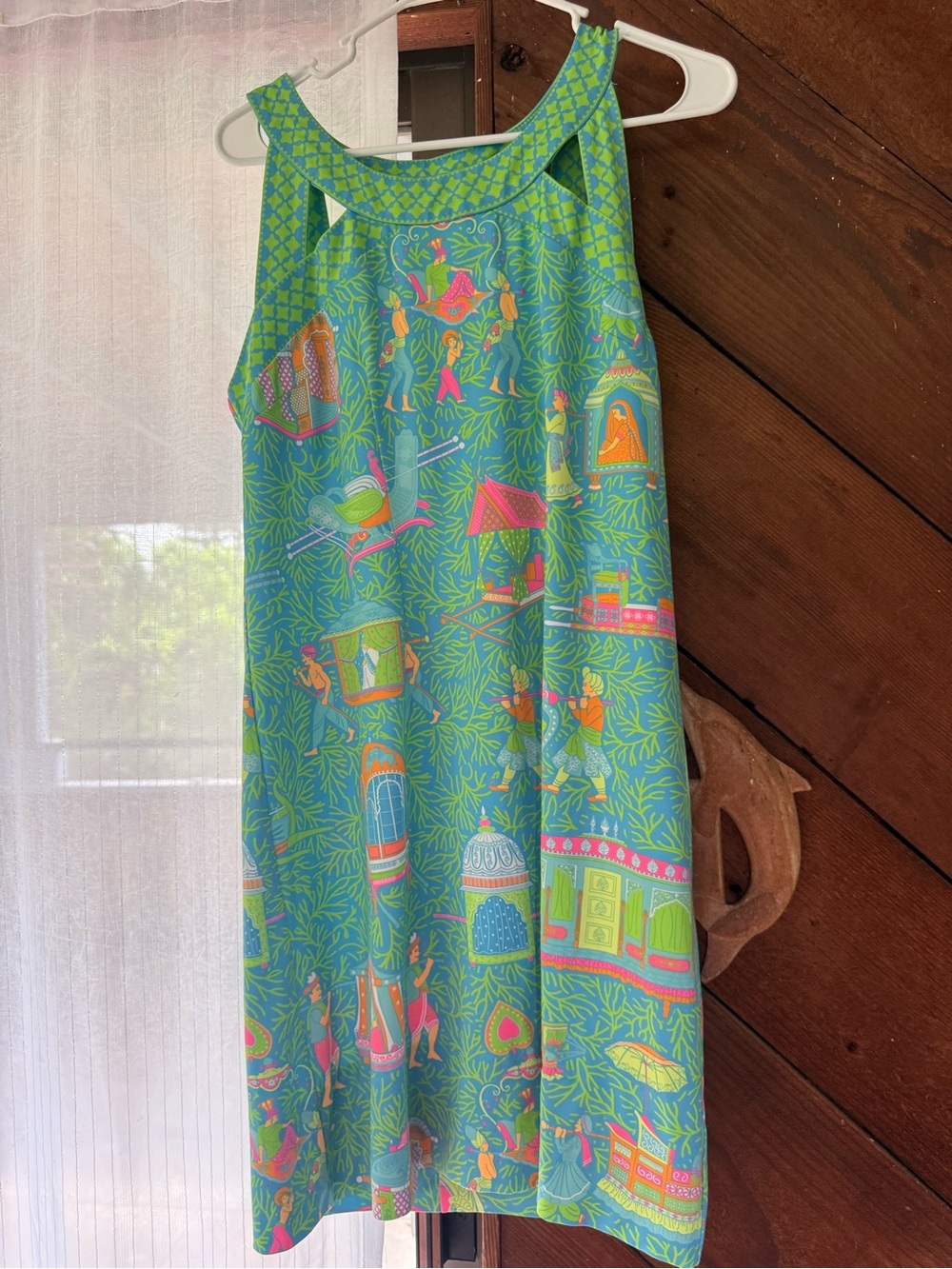 Gretchen Scott Designs Girls Blue and Lime Green Patterned Skort